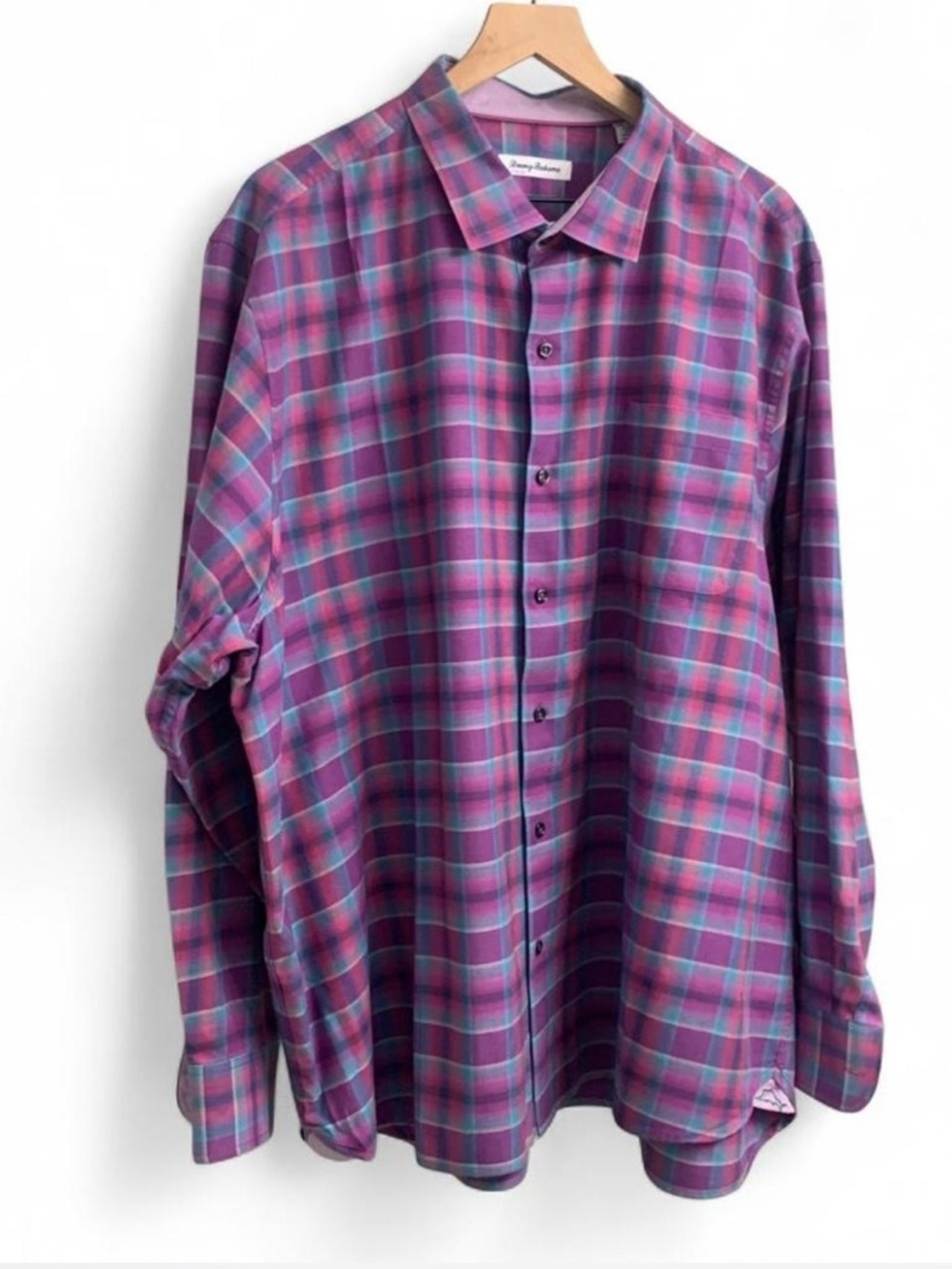 Tommy Bahama men’s lazlo lux check violet purple teal silk blend shirt size XXL